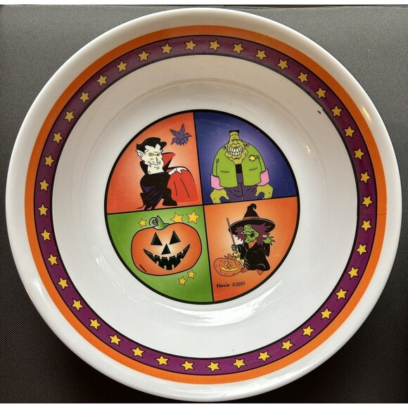 Vintage Halloween Candy Bowls Melamine Mario Lot of 2 Dracula Frankenstein 10" - Picture 7 of 14